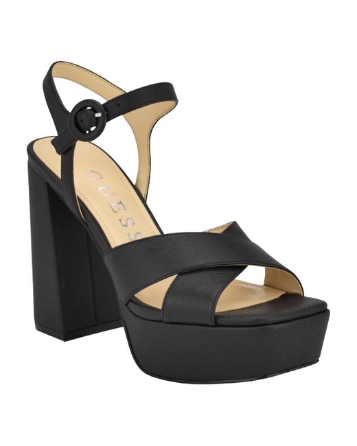 Guess Black Vallenn Platform Block Heel Dress Sandals