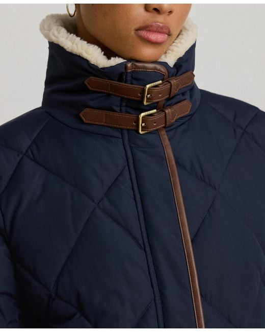 Ralph Lauren Blue Faux-fur-collar Diamond Quilted Jacket