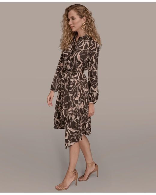 Donna Karan Brown V-neck Printed Dress