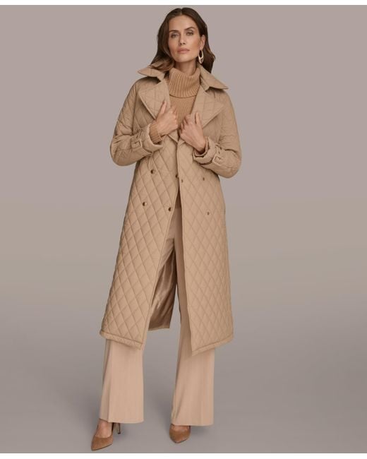 Donna Karan Brown Belted Maxi Quilted Coat