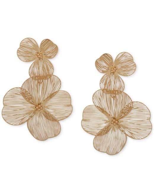 Lonna & Lilly Natural Tone Openwork Flower Double Drop Earrings