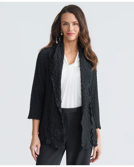 Kasper Blue 3/4-sleeve Crinkle Knit Open-front Jacket