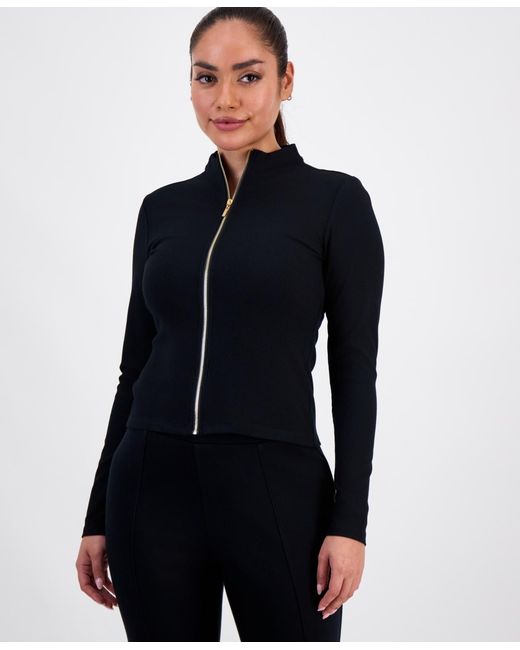 INC International Concepts Blue Petite Mock-neck Zip-front Top