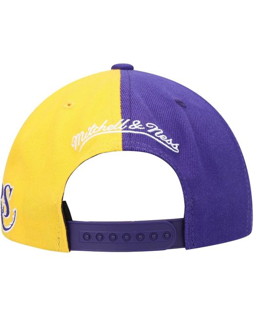 Mitchell & Ness Yellow Purple And Gold Los Angeles Lakers Team Half And Half Snapback Hat for men