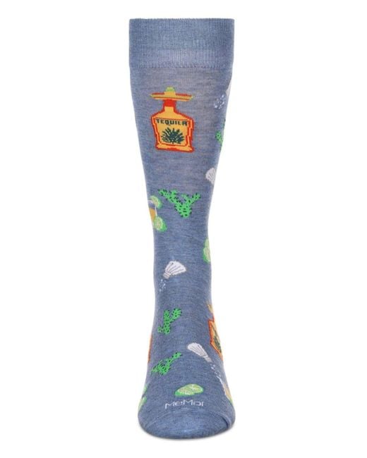 Memoi Blue Tequila Lime Crew Socks for men