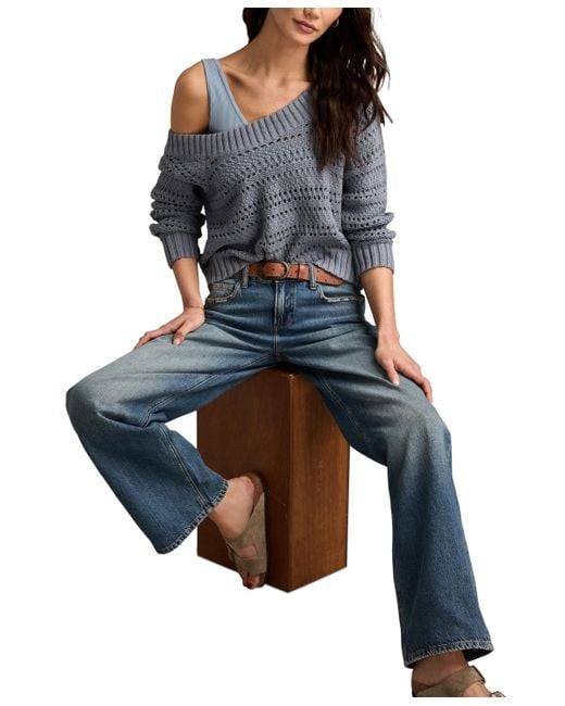 Lucky Brand Gray Off-the-shoulder Cotton Sweater