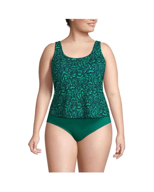 Lands' End Green Chlorine Resistant One Piece Scoop Neck Fauxkini Swimsuit