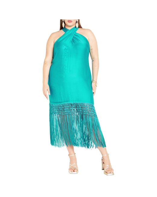 City Chic Blue Plus Size Calypso Fringe Dress