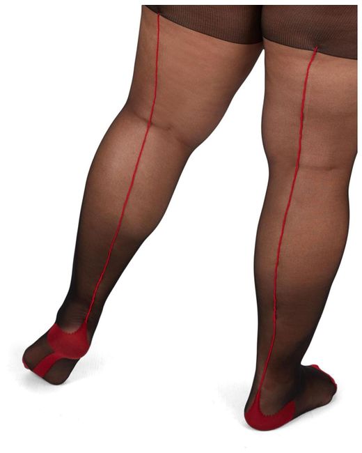 Memoi Brown Plus Size Back Seam/cuban Heel Curvy Control Top Pantyhose Mm-2618
