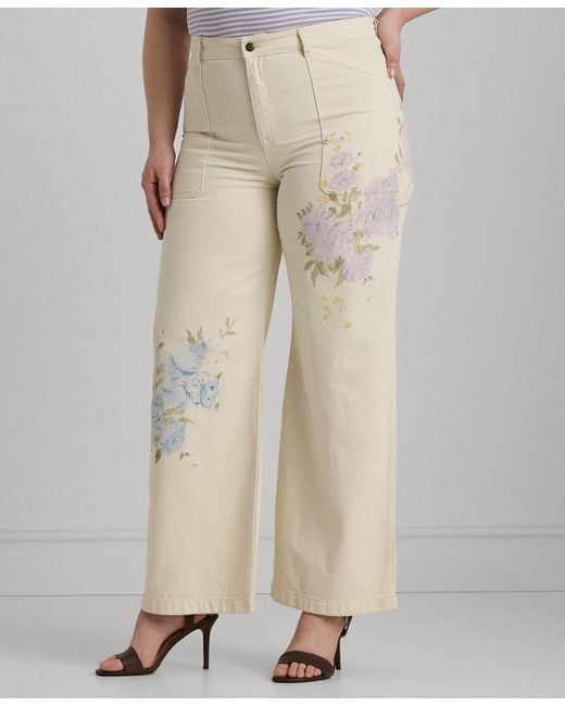 Lauren by Ralph Lauren Plus Size Floral Wide-leg Jeans in Natural