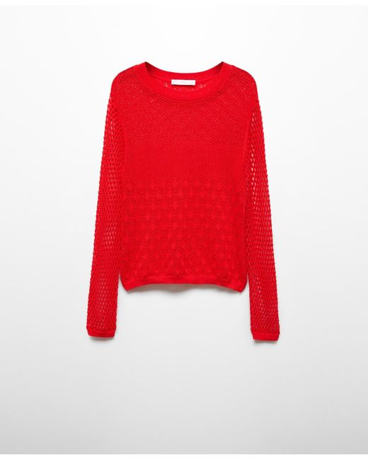 Mango Red Openwork Knit Sweater