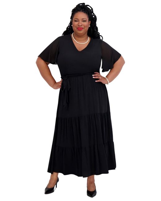 Kasper V-neck Flutter-sleeve Maxi Dress in Black | Lyst