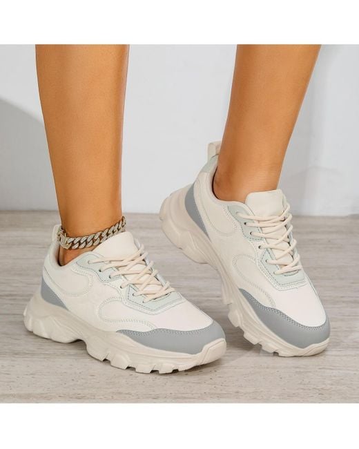 BERNESS White Lidia Mixed Material Sneakers