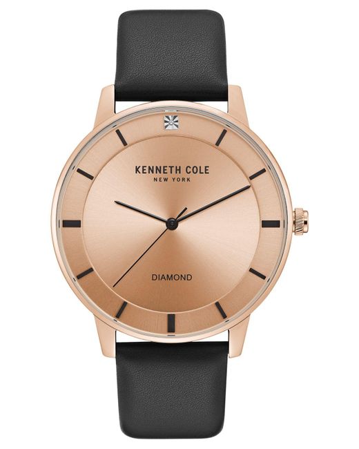 Kenneth Cole Diamond-accent Black Leather Strap Watch 43mm for men