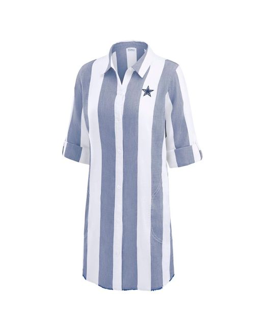 Tommy Bahama Blue Navy/whiteâ Dallas Cowboys Rugby Beach Stripe Button-up Tunic Top