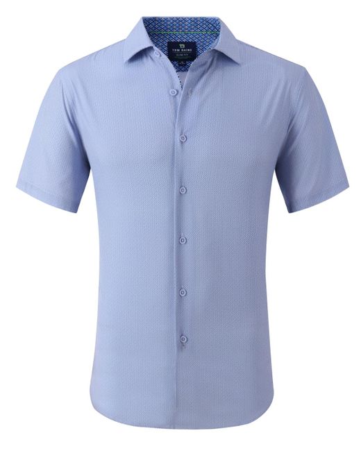 Tom Baine Men's Blue Slim Fit Short Sleeve Performance Button Down Dress  Shirt