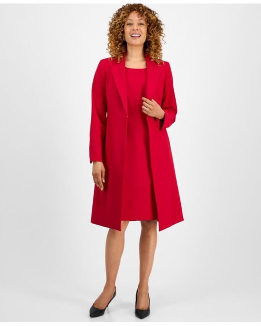 Le Suit Women's Red Topper Jacket Sleeveless Dress Suit Set