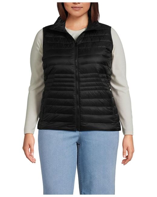 Lands' End Black Plus Size Wanderweight Packable Down Vest
