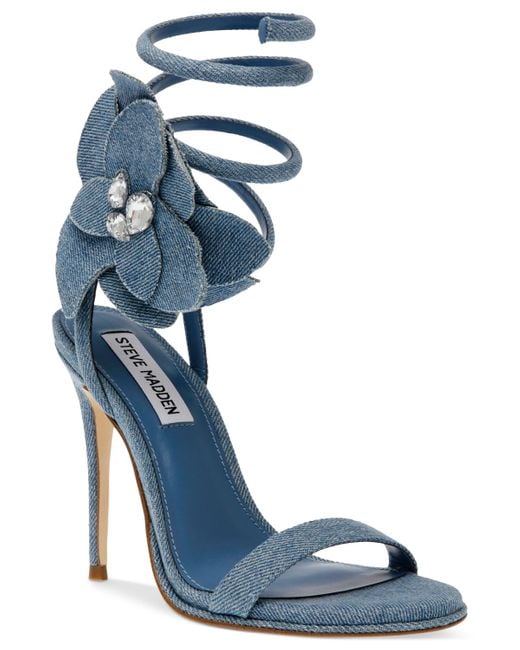 Steve Madden Blue Ennzo Flower Coil Leg-wrap Stiletto Dress Sandals