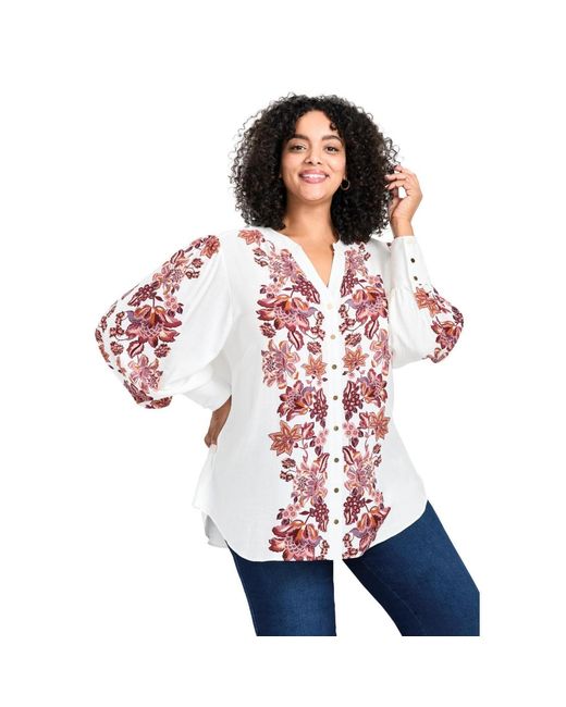 Avenue White Plus Size Sofia Long Sleeve Blouse