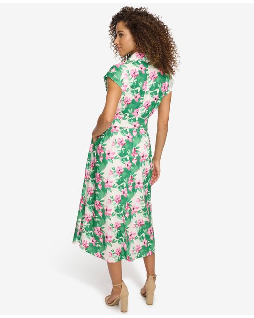 Kensie Green Floral-print Midi Dress