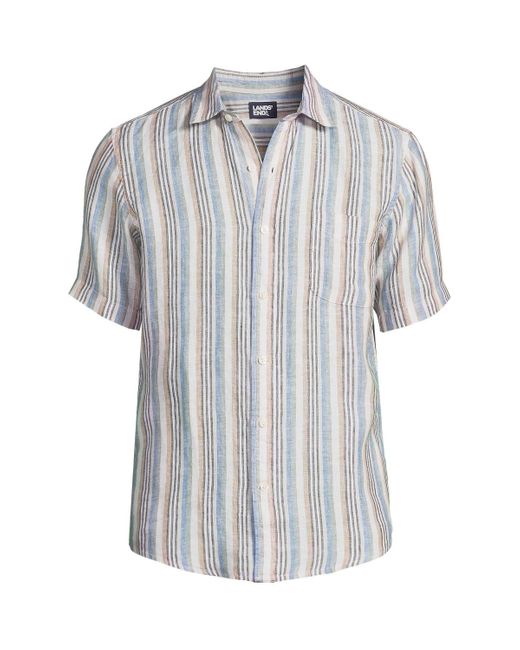 Lands' End Gray Traditional Fit Short Sleeve Linen Shirt for men