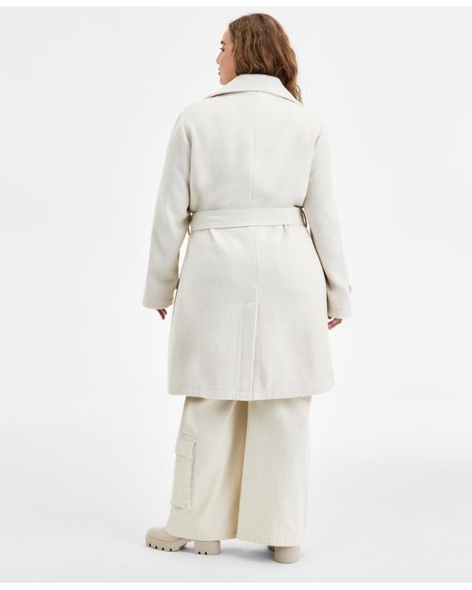 Steve Madden White Plus Size Double-breasted Belted Trench Coat