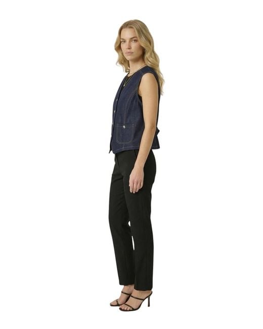 Modenaire Blue Denim Button-front Patch Pocket Vest