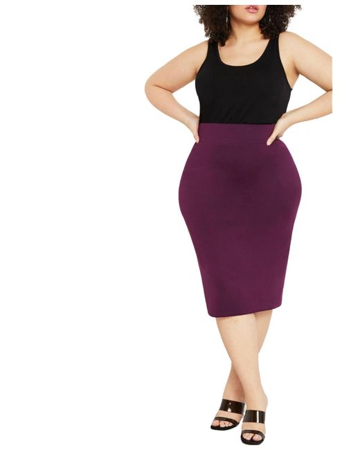 Eloquii Purple Plus Size Neoprene Pencil Skirt