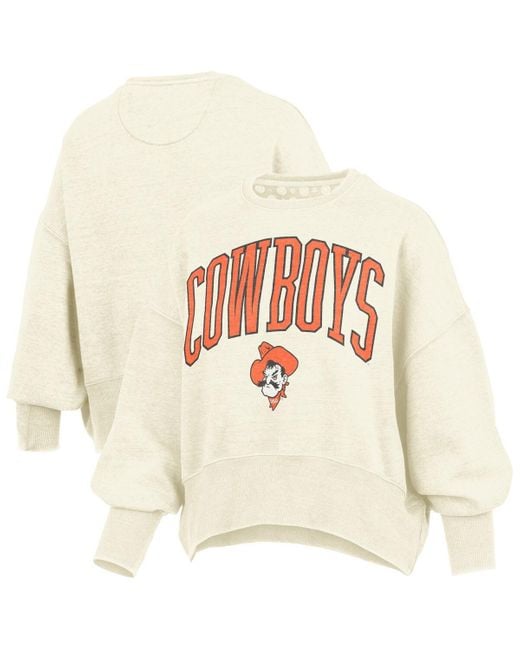 Pressbox White Oklahoma State Cowboys Oversized Waist-length Crewneck Sweatshirt