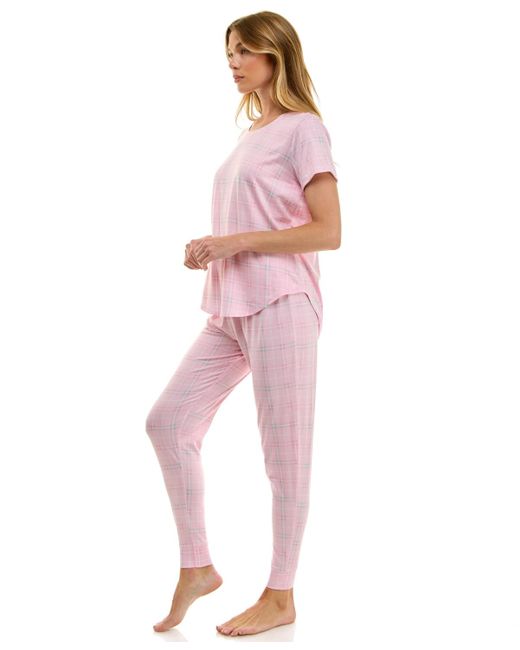 Roudelain Pink Printed Short Sleeve Top & jogger Pajama Set