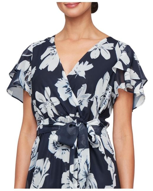 Sl Fashions Blue Flutter-sleeve High-low Dress