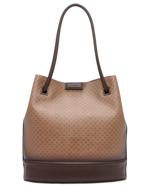 Calvin Klein Brown Ash Ombre Signature Tote With Magnetic Snap