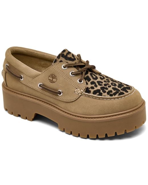 Timberland Brown Stone Street 3-eye Leopard Print Platform Boat Shoes From Finish Line