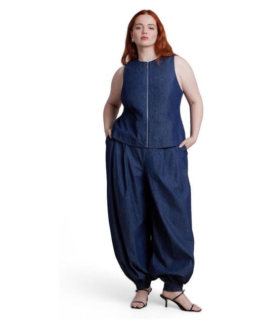 Eloquii Blue Chambray Zip Up Top