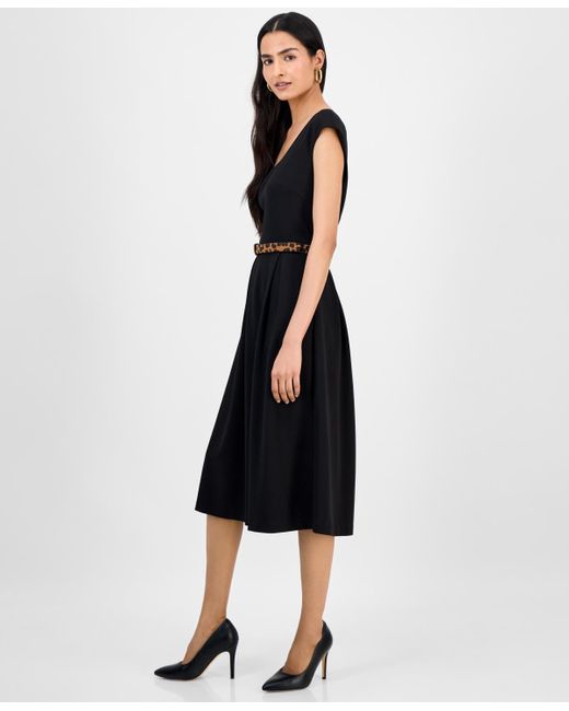 Julia Jordan Black Square-neck Cap-sleeve Fit & Flare Dress