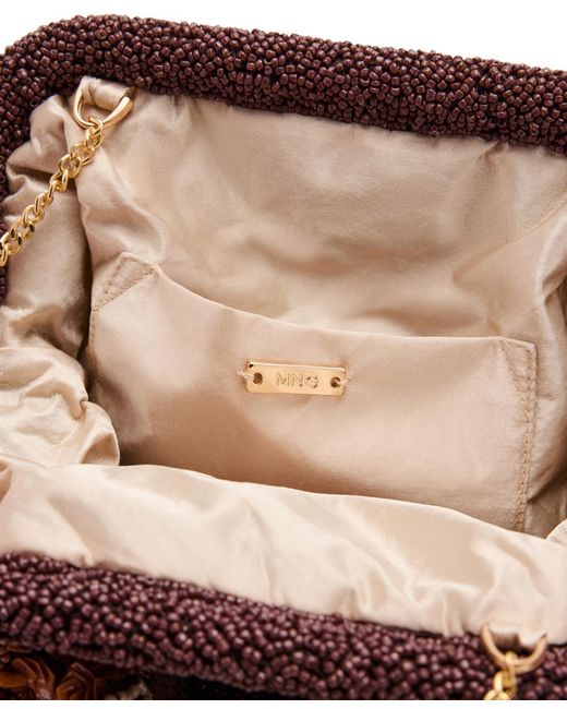 Mango Brown Multicolor Beaded Clutch Bag