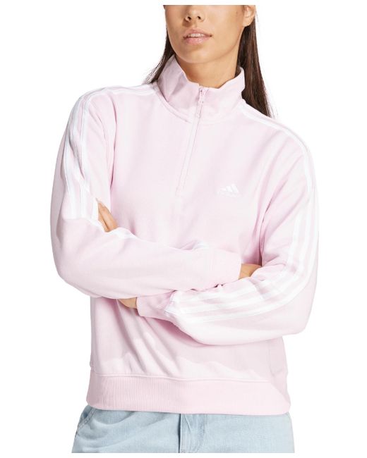 Adidas Pink Cotton 3-stripes Quarter-zip Sweatshirt