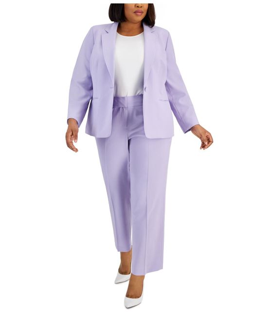 Le Suit Purple Plus Notched-lapel Blazer Pants Suit