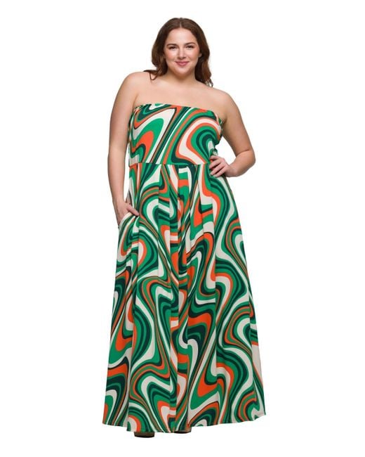 24seven Comfort Apparel Green Plus Size A-line Strapless Maxi Dress