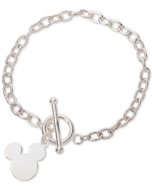 Disney Metallic Mickey Mouse Charm Toggle Bracelet In Sterling Silver