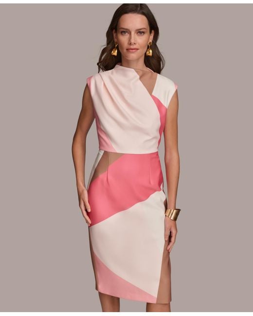 Donna Karan Pink Colorblocked Sheath Dress