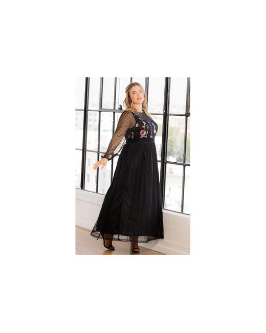 Kiyonna Black Plus Size Mystique Mixed Media Evening Gown
