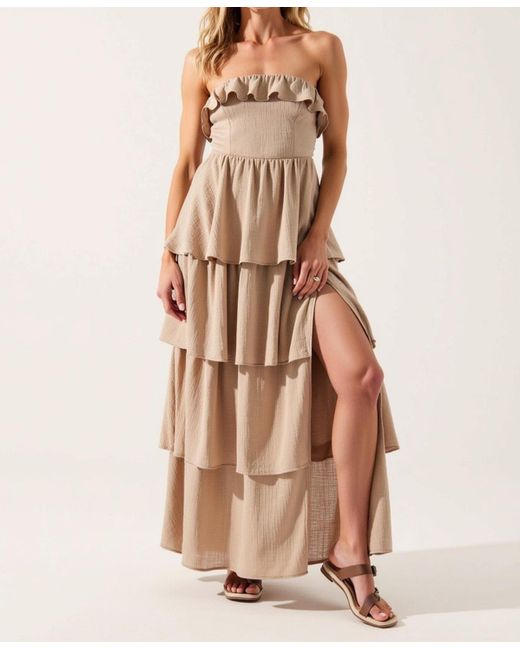 Modenaire Multicolor Strapless Tiered Ruffle High Slit Maxi Dress