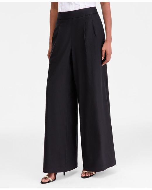 INC International Concepts White High-rise Pleated Pull-on Wide-leg Pants