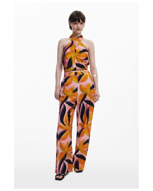 Desigual Orange Floral Print Trousers