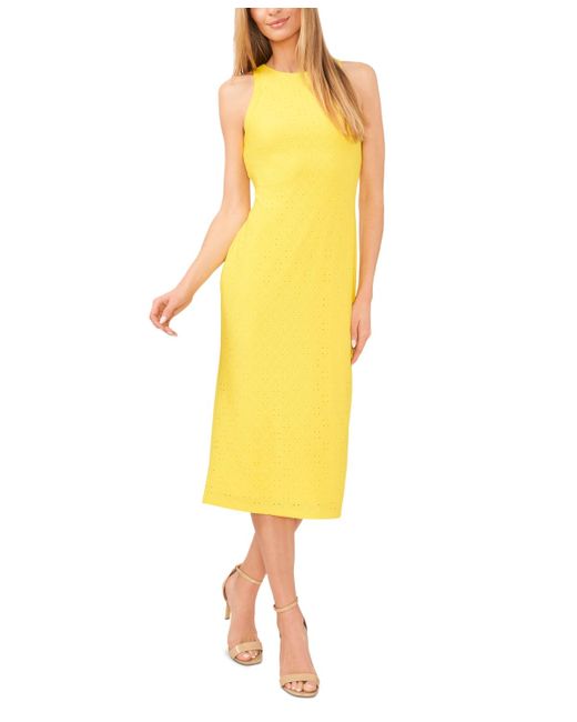 Cece Yellow Eyelet Knit Midi Tank Dress