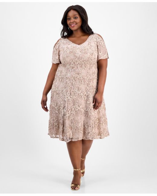 Alex Evenings Pink Plus Size V-neck A-line Sequin Dress