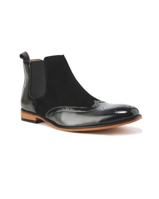 Gino Vitale Black Wingtip Brogue Two-tone Chelsea Boots for men