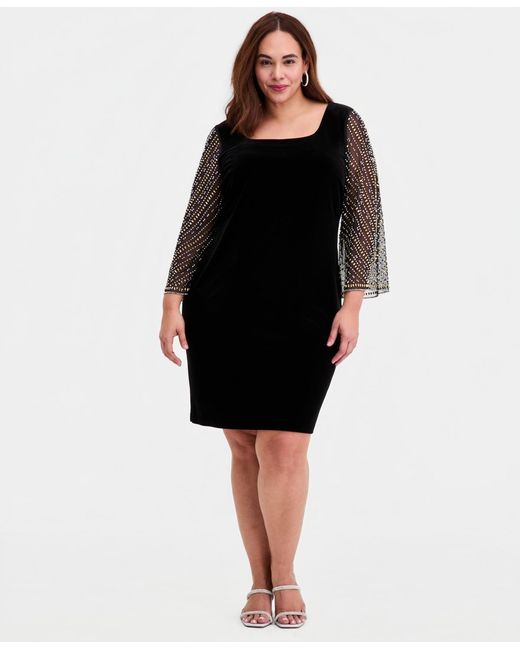 Alex Evenings Women's Black Plus Size Embellished-sleeve Stretch Velvet  Dress - voguentra.com